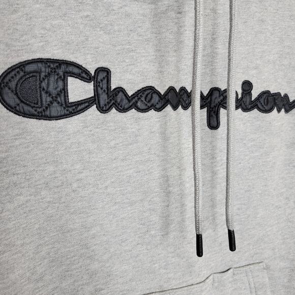 Champion Heather Gray Hoodie with Black Quilted Logo, XS - Picture 4 of 9